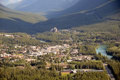 02 Banff Close Up with Banff Springs Hotel and the Bow River From Viewpoint on Mount Norquay Road In Summer